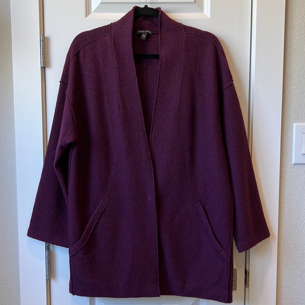 Eileen Fisher Lightweight Boiled Wool Jacket, Plum, Size S/P